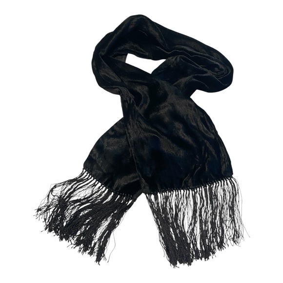 Ann Taylor Accessories - Vintage Ann Taylor Black Velvet Scarf Wrap Fringe Wedding Party
